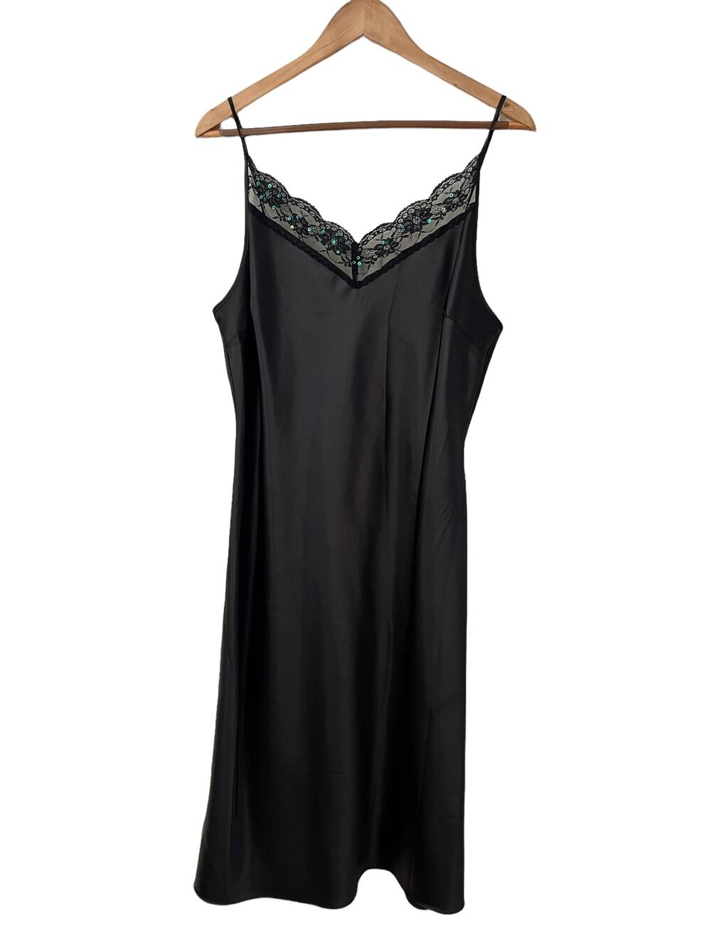 Vintage Y2K ice Black silky Satin slip maxi dress L